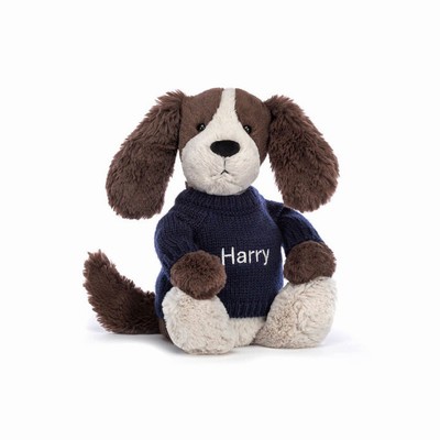 Jellycat Bashful Fudge Puppy with Navy Jumper | AB5360421